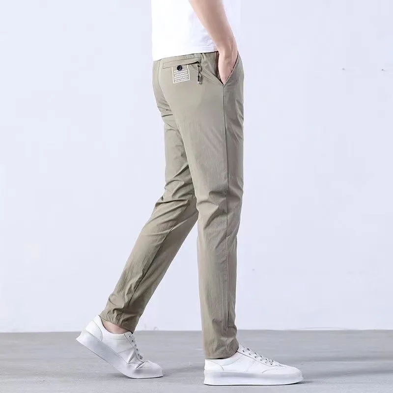 New Pants Spring/Summer Men\'s Thin Casual Slim Fit Straight Tube Pants Elastic Ice Silk Business Casual Men\'s Pants Dropship