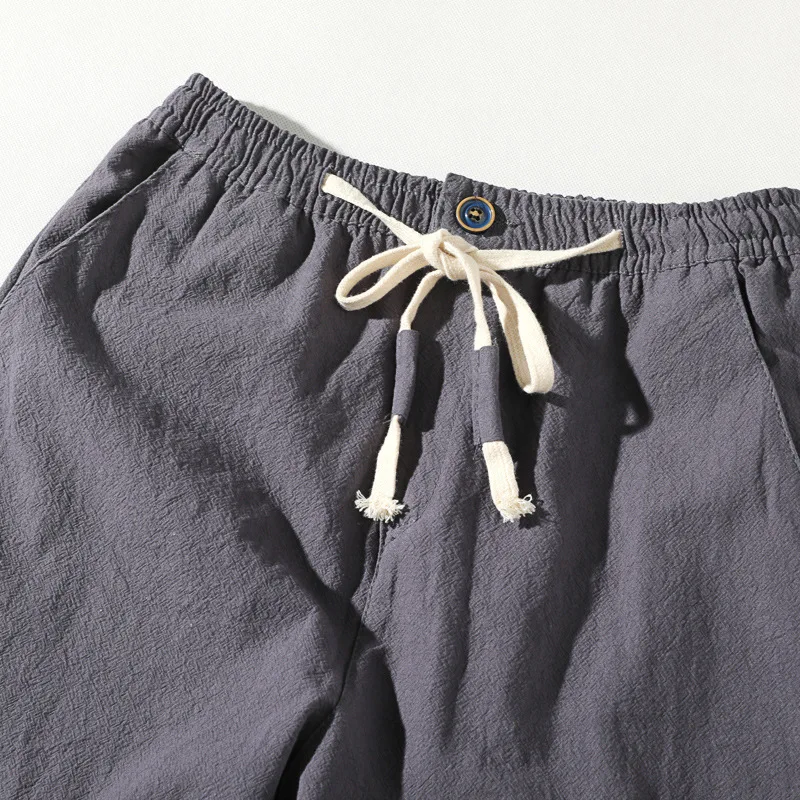 

Summer Thin Cotton Linen Casual Pants Men Student Breathable Nine Points Yoga Street Dance Long Pants Straight Leg Fit Waist