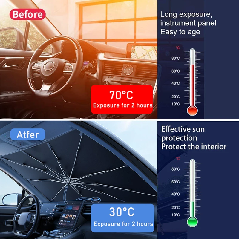 Pull Ring parabrezza per auto parasole ombrello pieghevole finestra anteriore tipo ombrello parasole per auto parasole protezione solare estiva