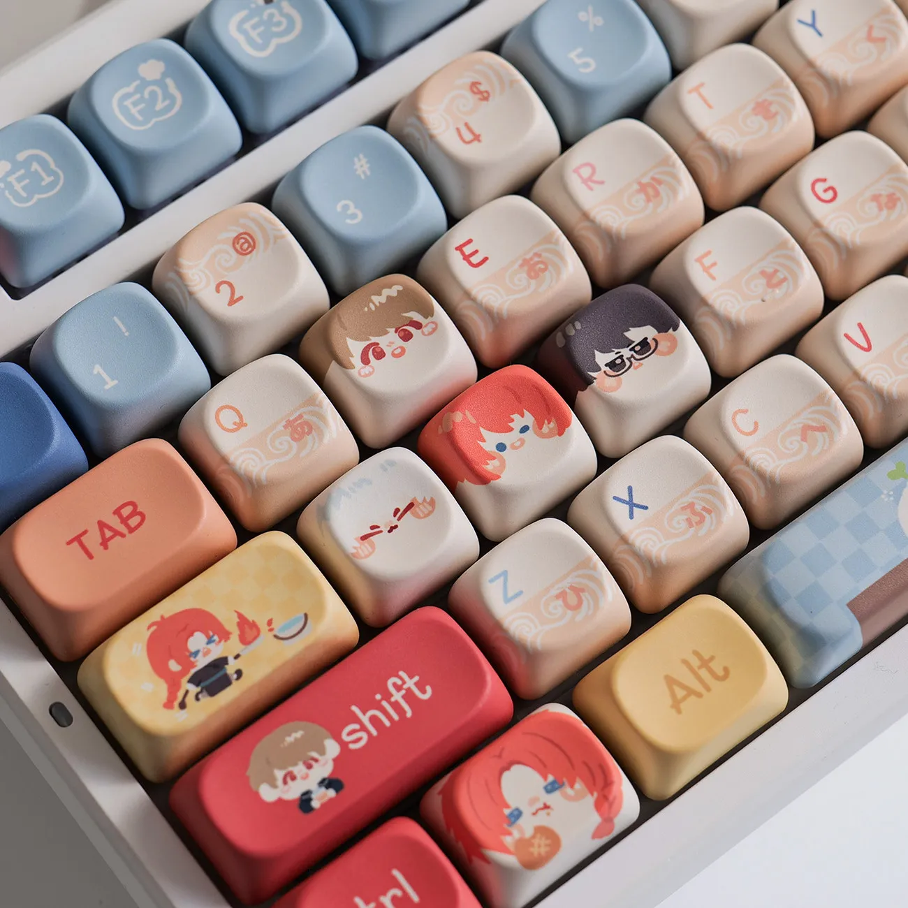 129 Keys Gintama Theme Keycap Cute Hijikata Toushirou   MOA Profile PBT DYE-Sub Keycaps for  Made68 Mad68 Wooting 60