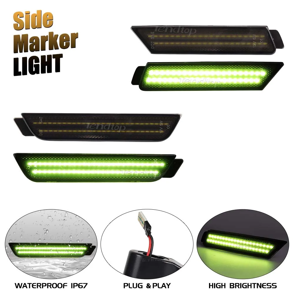 4Pcs Smoked LED Bumper Side  Marker Light For Chevy Camaro 2010 2011 2012 2013 2014 2015 Green LED Front Rear Fender Lamps