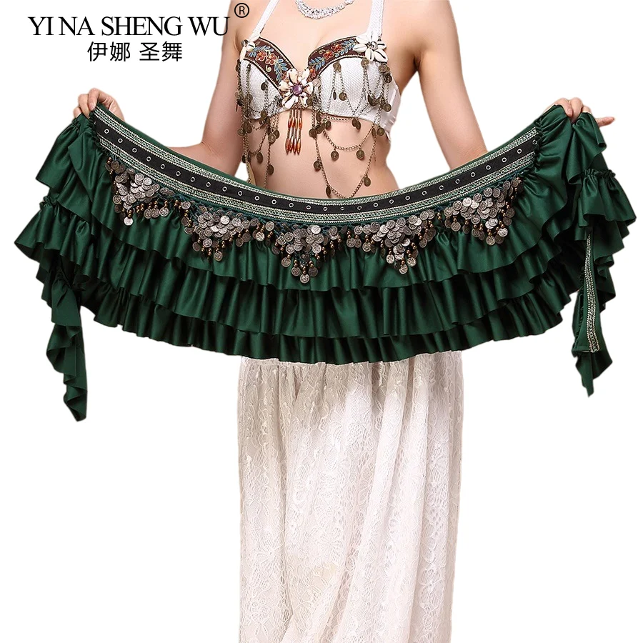 وشاح الورك للرقص الشرقي للسيدات مع عملة نحاسية قبلية ATS حزام لف من الساتان العتيق طويل جدًا للتصوير الفوتوغرافي العربي الفاخر