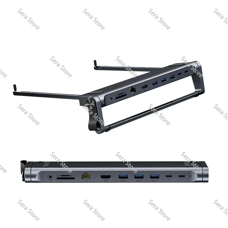 Foldable Aluminum Laptop Stand 9 in 1 Docking Hub with PD Charging Ethernet Port Multi Interface Expansion Heat Dissipation