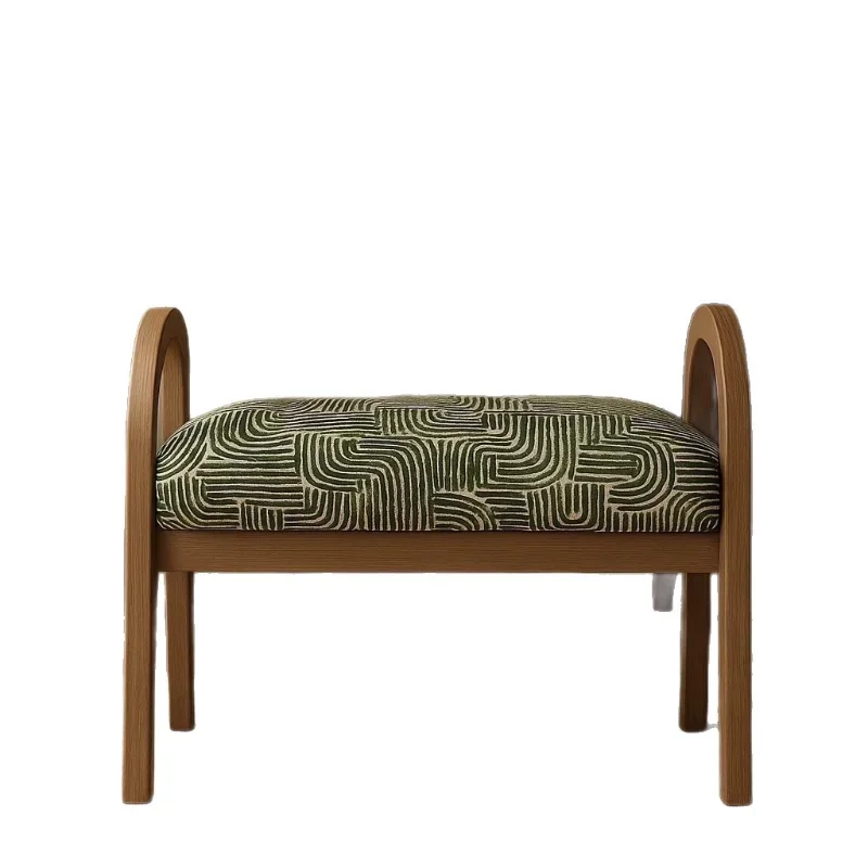 Solid wood bed with chair at the end, shoe change stool at the entrance of the study, light luxury