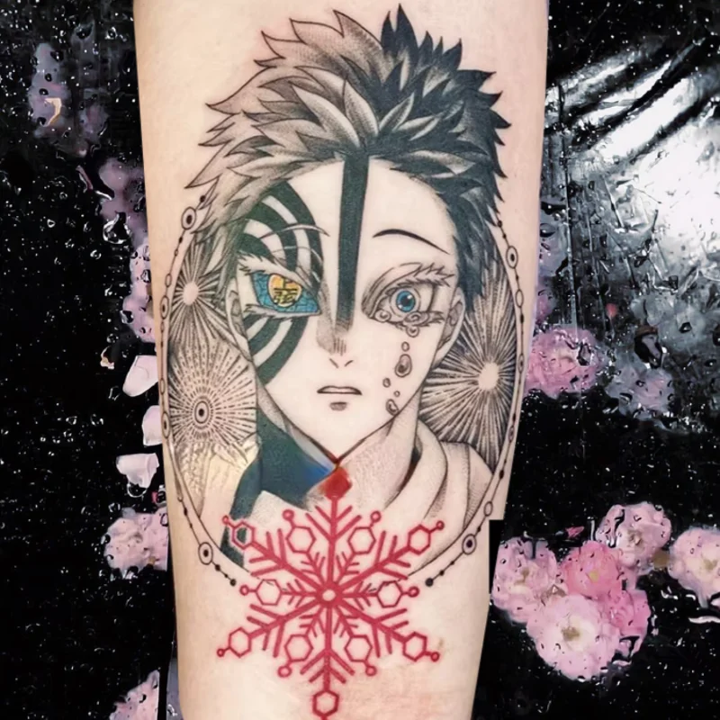 

Временные татуировки Demon Slayer Akaza, мультяшные аниме Kimetsu No Yaiba Zenitsu Hakuji, боди-арт, татуировка, водостойкая поддельная татуировка, наклейка