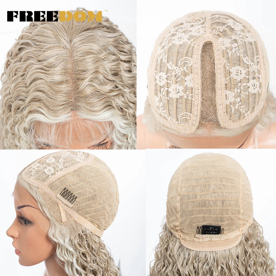 FREEDOM Synthetic Lace Front Wig Long Curly Wig 30 Inch Ombre White Blonde Lace Wigs For Women Synthetic Cosplay Wig