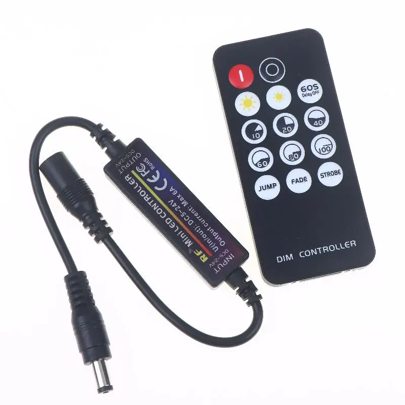 1 Set Mini RF Wireless 14Keys 2.4G Remote Control DC12V LED Dimmer 24V 5V 6A For 2835 5050 Single Color LED Strip Lights Dimmer