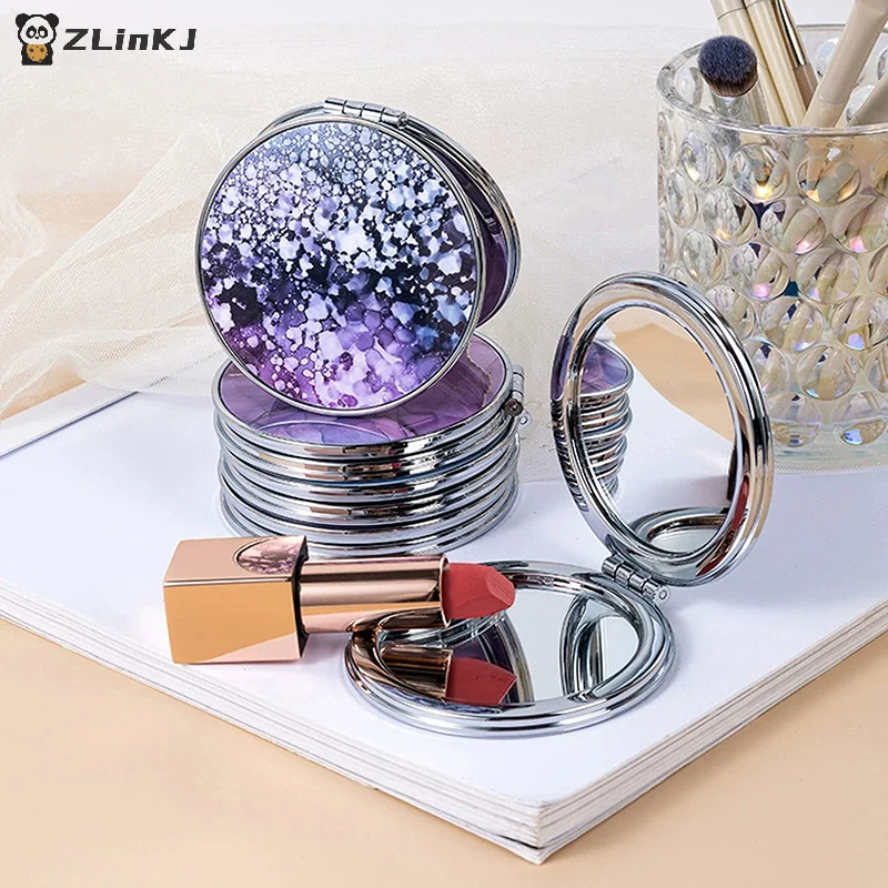 ▶ 1 stks mode streeppatroon vintage hand mini compacte make-upspiegel draagbare groen/paars/blauwe tas spiegel voor vrouwen meisjes