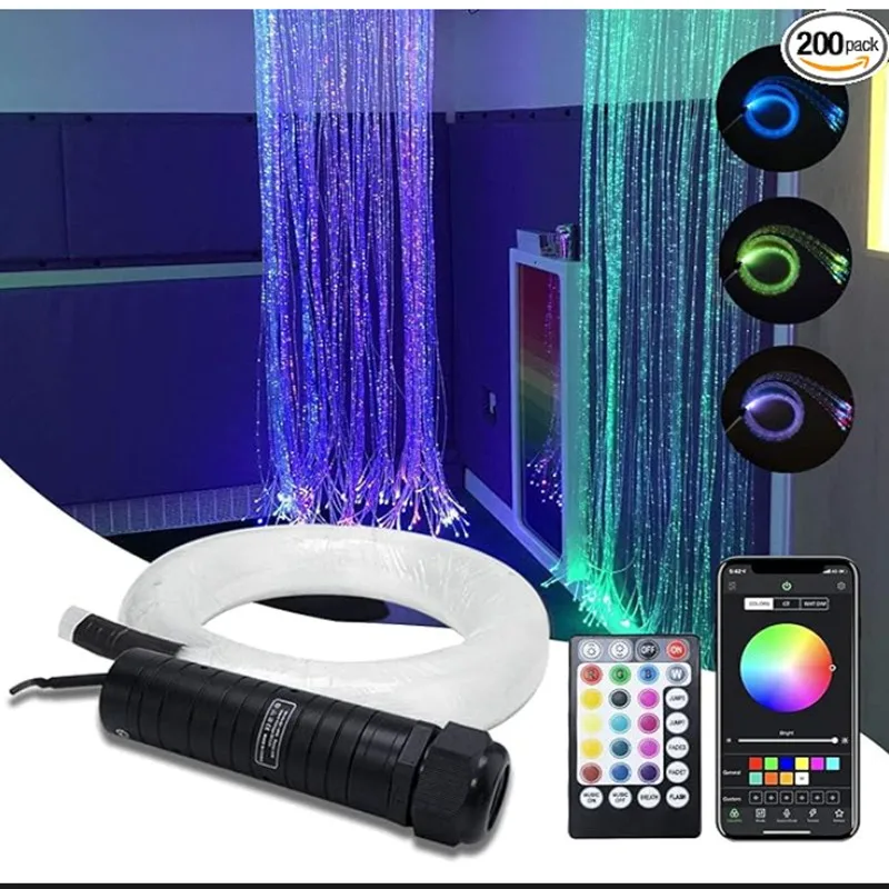 6W RGB LED Whip Fiber Optic Kit Bluetooth Waterfall Curtain Light for Window Kid Children Sensory Room Home Decoration