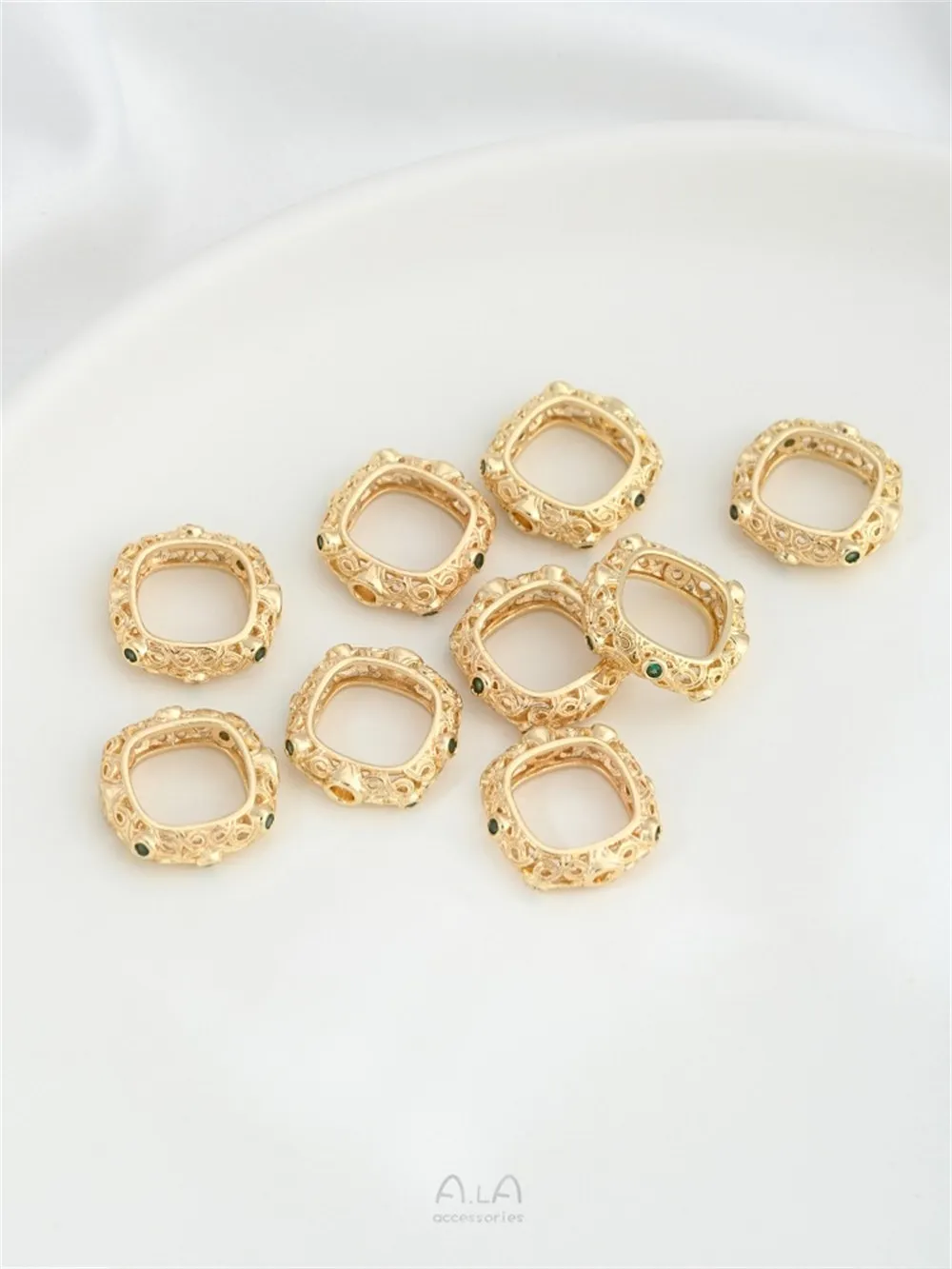 14K Gold Inlaid Green Zircon Hollow Lace Box Set Bead Ring Diy Handmade Beaded Bead Ring Accessories K919 - Image 4