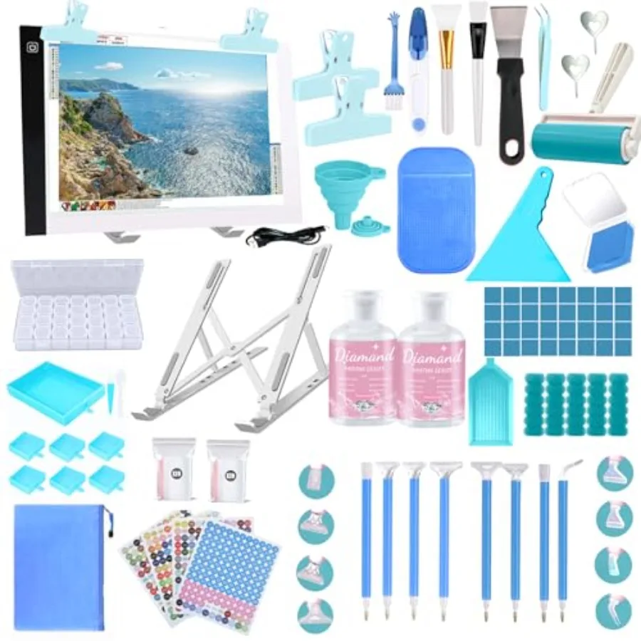 

158pcs Diamond Art Accessories Kit All-Inclusive Diamond Painting Tool Set with A4 Diamond Painting Light PadDiamond Art Sealer