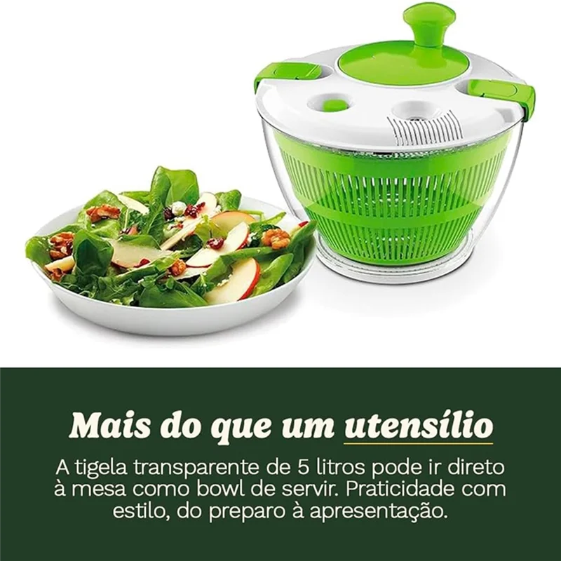 BMBY-Large Spin Stop Salada Spinner Wash, Ensalada Spin & Seca Verdes Lavar Frutas y Verduras, 5Qt