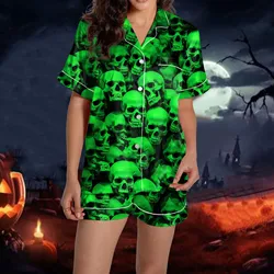 Women's Pajamas Set Short-sleeved Shorts Home Pijima Two-piece Suit for Home Sleepwear Halloween Skull Printed Pajamas Pijima