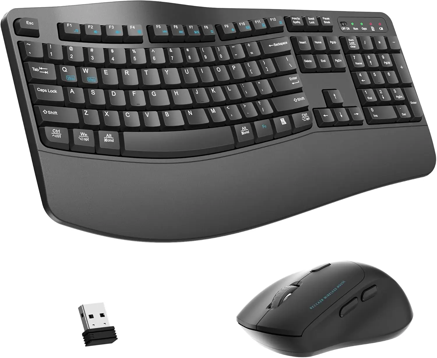 SGIAWETA-Wireless Keyboard and Mouse Combo,2.4G Full Size Wave Keys Ergonomic Keyboard with Wrist Rest for-birthday