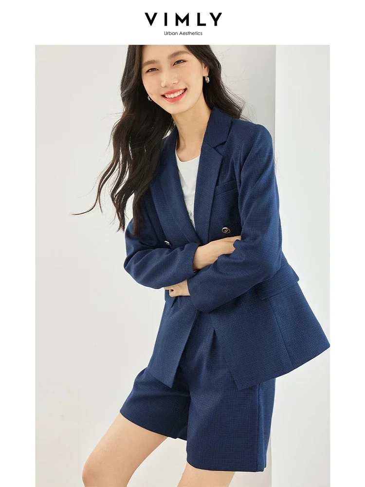 Vimly 2024 Spring Women\'s Suit Office Lady Long Sleeve Blazer Jackets Loose Straight Short Pants Professional Matching Set V8129