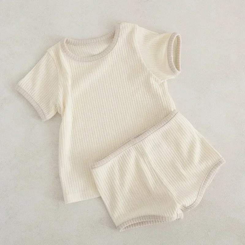 Summer New Baby Cotton Breathable Clothes Set Infant Short Sleeve Tops + Shorts 2pcs Suit Kids Solid Pajamas Baby Outfits