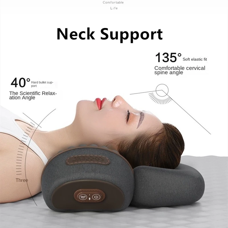Electric Neck Massager Pillow Hot Compress Vibration Neck Traction Inflation Massager Spinal Support Single Key Pperation