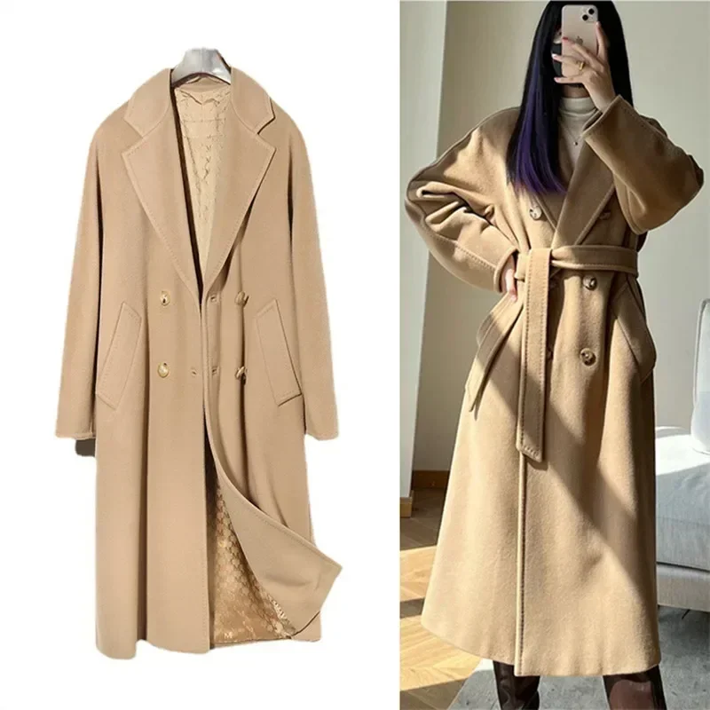 101801 90% Wool 10% Cashmere Coat Women's Medium Long Classic Double Row Button Wool Coat