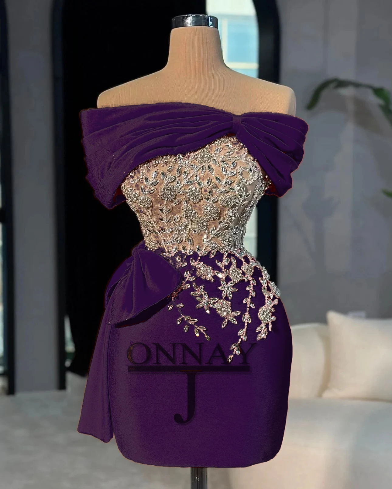 D2514 Customized Velvet Mini Crystals Homecoming Dresses Short for Women Saudi Arabric Gala Cocktail Dress Plus image 3