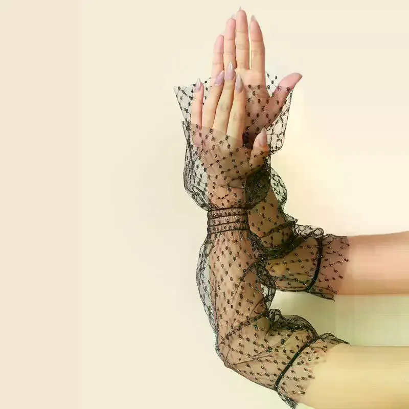 

1 пара сетчатых перчаток для фотографий с искусственными плиссированными манжетами для маникюра, реквизит для фотосъемки, кончики ногтей, модный аксессуар