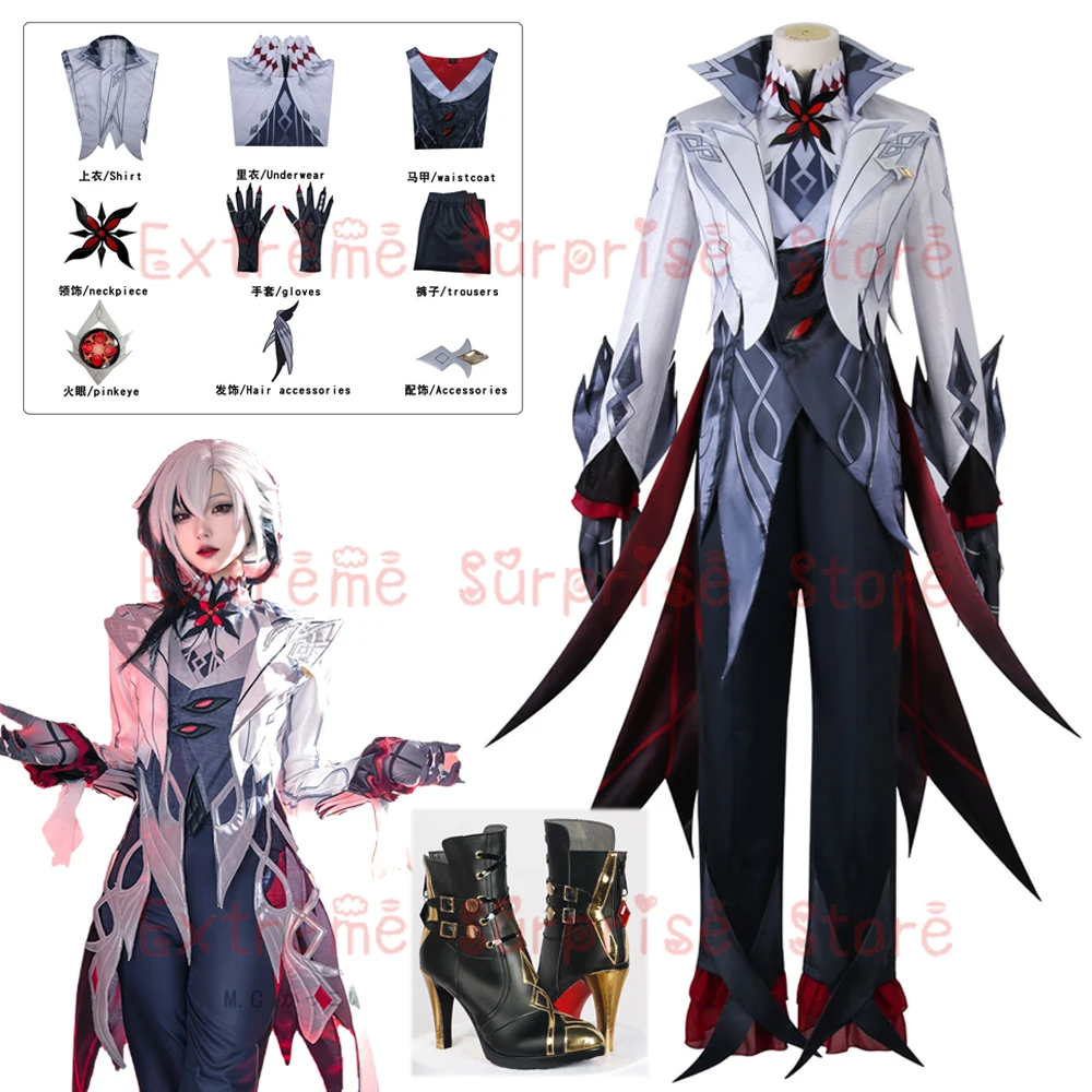 CosplayIN STOCK Arlecchino disfraz de Cosplay conjunto completo trajes de juego de rol disfraces once Fatui Harbingers Arlecchino Cosplay Co