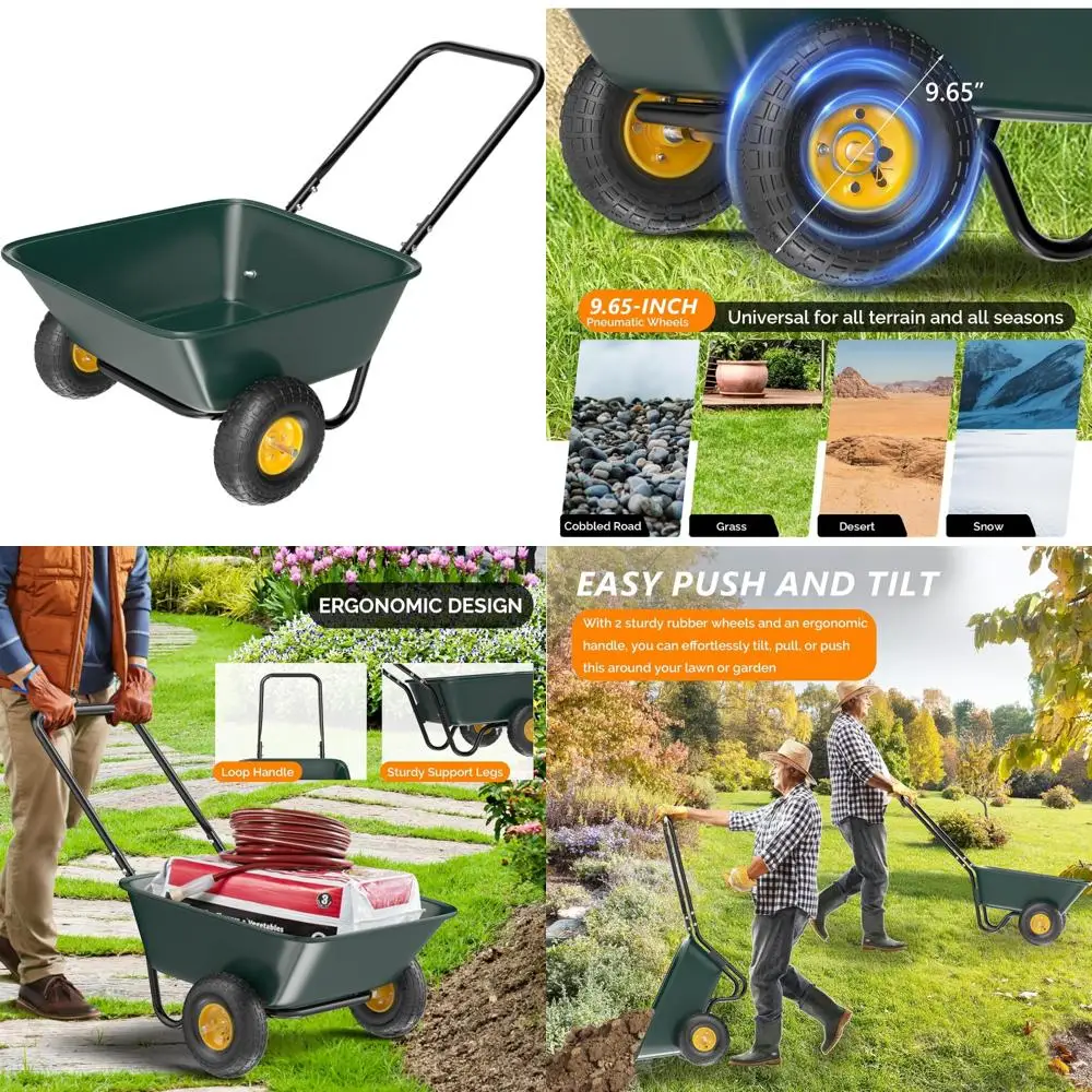 

Vinyl 2-Wheeled Wheelbarrow with Plastic and Steel Wheels, 300-Pound Garden Cart for Outdoor and Construction Use