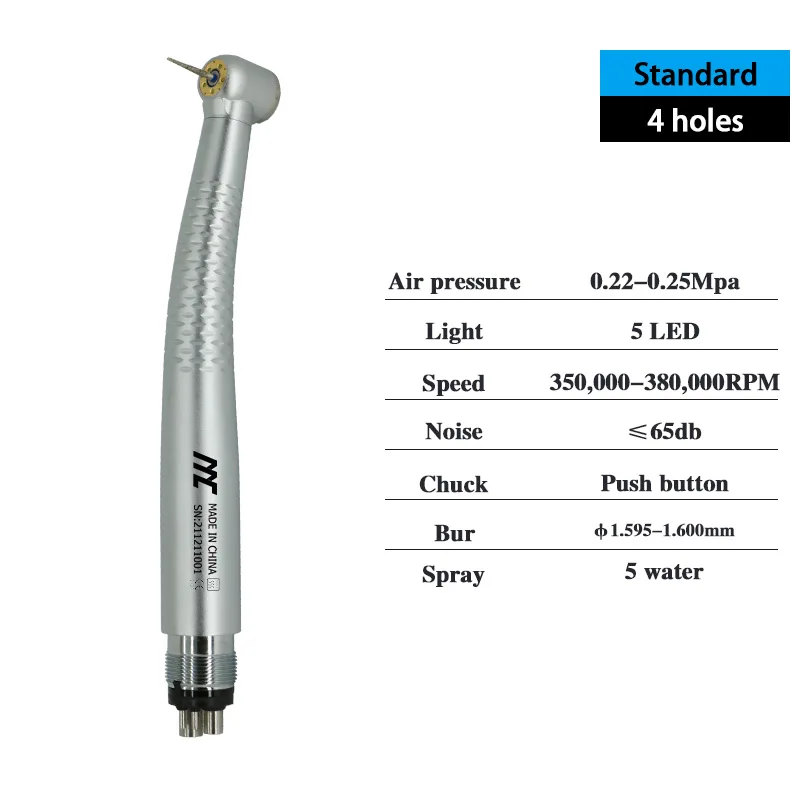 Dental 5 LED Shadowless High Speed Handpiece E-generator Standard head Push Button 5 Water Spray 2/4 holes turbine