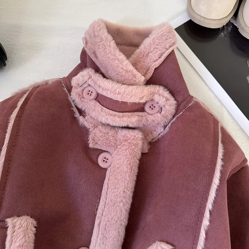 Girls Fake Fur Coats Winter Plush Thick Warm Overcoats Fashion Birthday Party Kids Baby Princess Coat Plush T-Shirt 2-8Yrs image 3