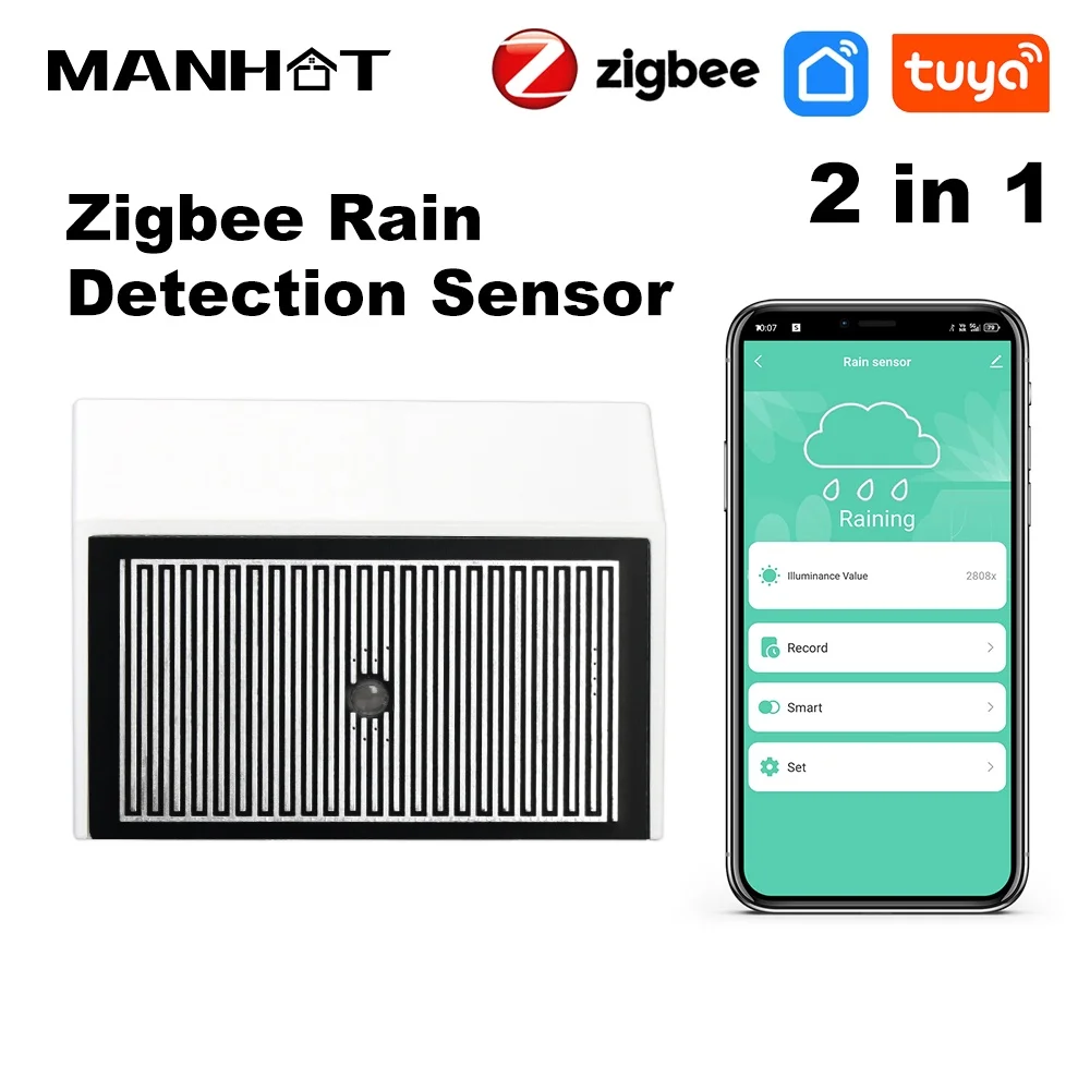 

Manhot Smart Zigbee Rain Sensor Light Detector IPX4 Outdoor Waterproof With Battery Tuya Smart Life For Home Automation Device