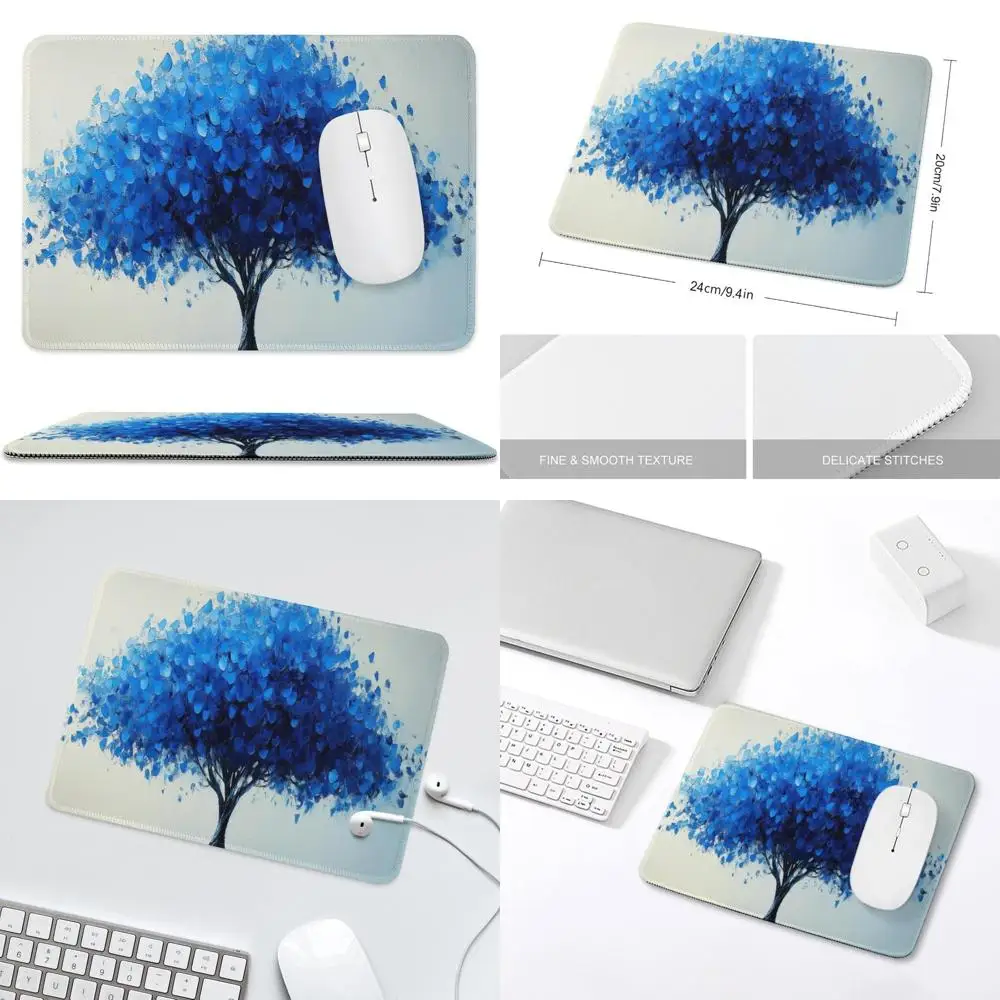 

Abstract Blue Tree Leaves Oil Painting Mouse Pad for Office Desk and Laptop with Anti-Slip Rubber Base