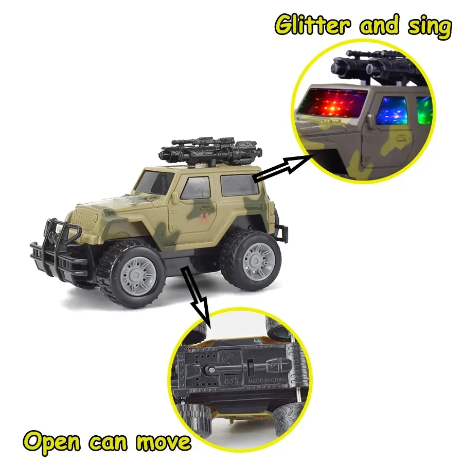 Inertial Diecast Model Simulation Jeeps Off-road Vehicle Pull Back Car Toys for Children Light Flashing Music Pull Back Car Toy