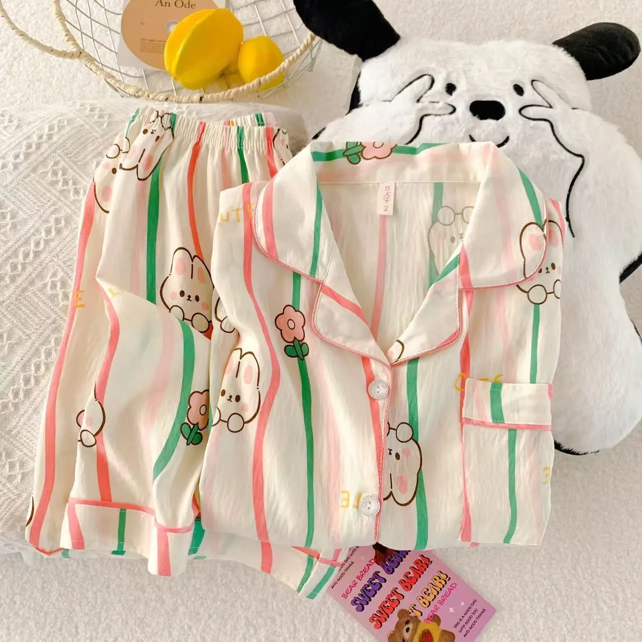 Kids Cartoon Cute Print Pajama Set, Boys Girls Short Sleeve Summer Loungewear, Cute Button-Up Sleepwear with Shorts for Toddlers