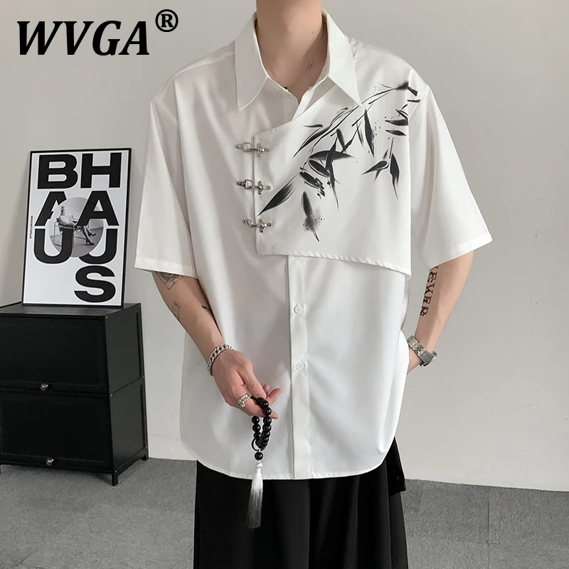 

WVGA Spring Summer New Man Tide China-Chic Ink Painted Short Sleeve Shirts Niche Design Patchwork Casual Trendy Shirt Ins W8639