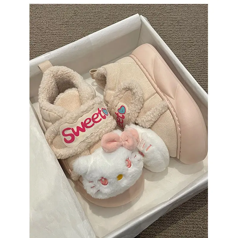 Sanrio Winter Casual Winter Cotton Slippers Female Students Add Velvet EVA Non-slip Indoor Thick Soled Warm Cotton Shoes