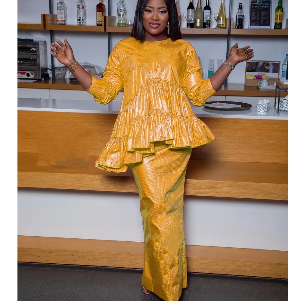 

Африканский Bazin Riche, 2 предмета для Анкары, женская повседневная одежда, комплект из топа и юбки, халат Dashiki, платья для свадебной вечеринки, одежда