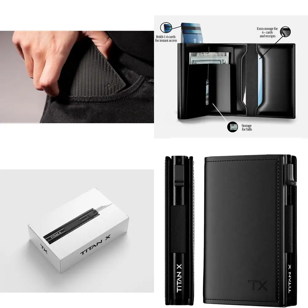 

Тонкий кошелек из металла и кожи с защитой от RFID, минималистичный дизайн для мужчин, в подарочной упаковке (черный)