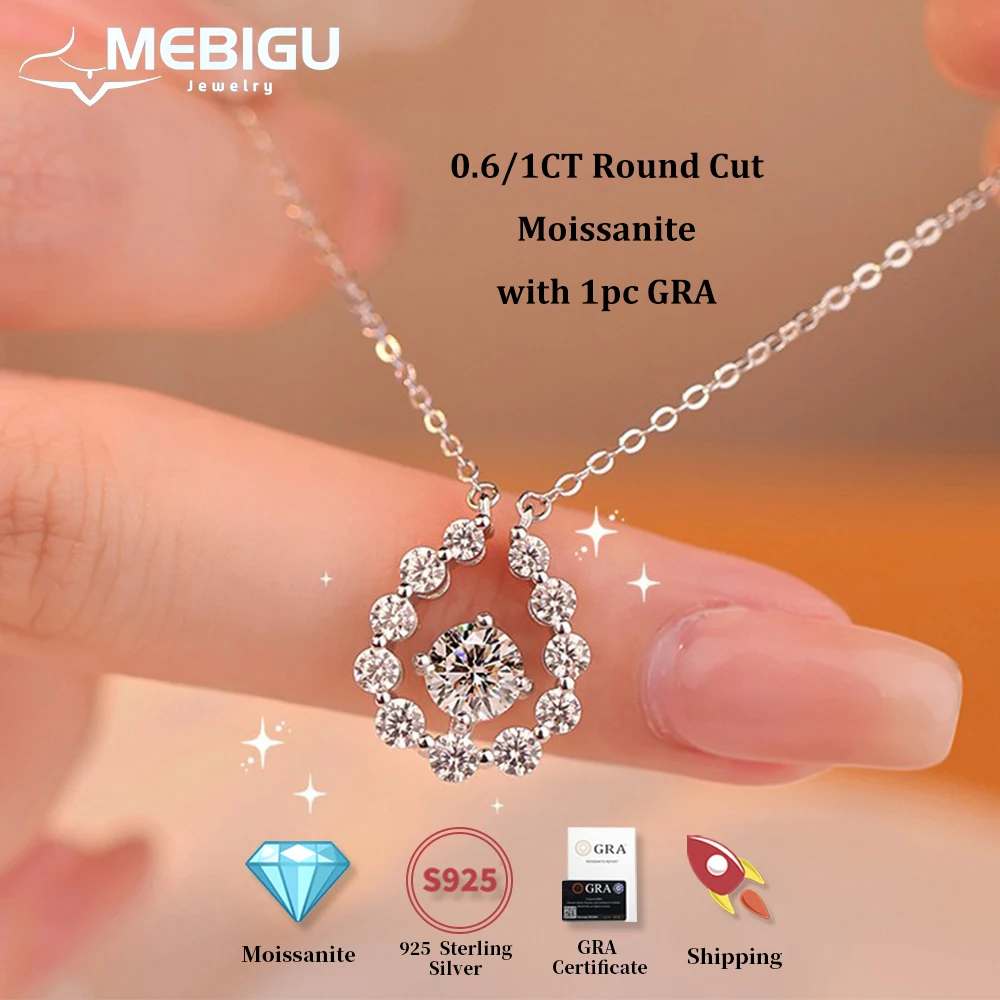 

Mebigu Teardrop 0.6CT 1CT Round Cut Moissanite Pendant Necklace for Woman 925 Silver GRA Certified Lab Diamond Lucky Neck Chain