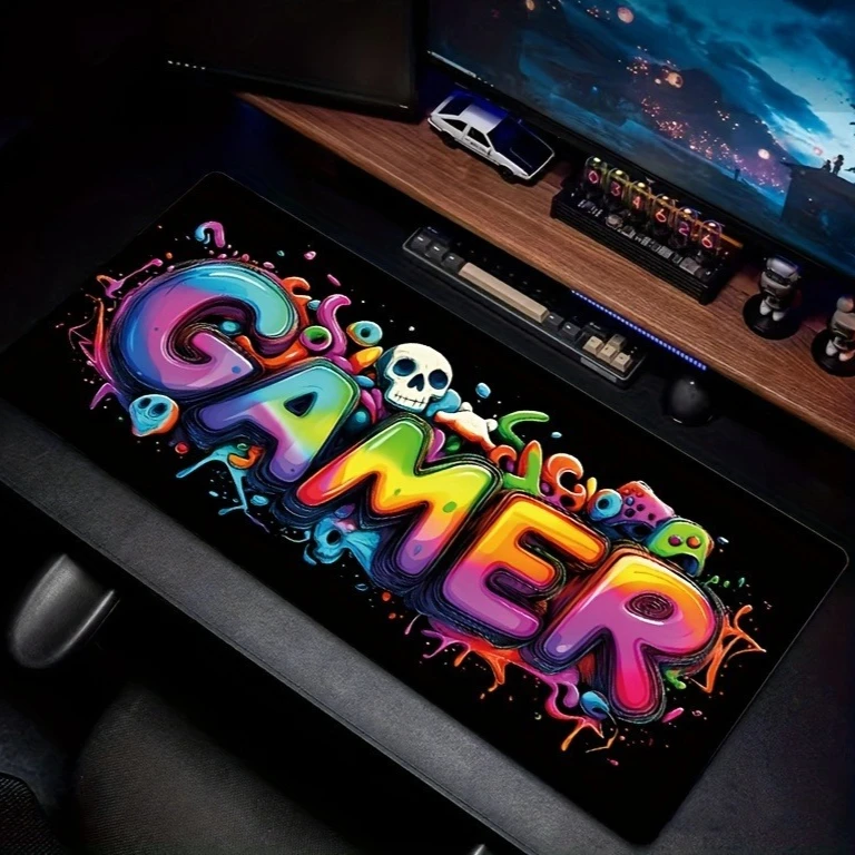 Mouse pad divertido com padrão gamer, grande, para jogos de computador, e-sports, teclado de escritório, xxl, borracha, antiderrapante, hd, tapete de mesa longo