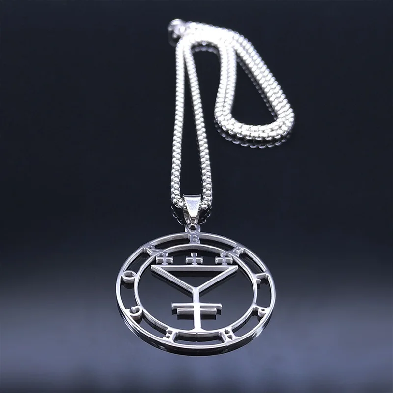 Seal of BELPHEGOR Satan Stainless Steel Necklaces Chain Women/Men Round Demon Pendant Necklace Jewelry acero inoxidable N3341S03