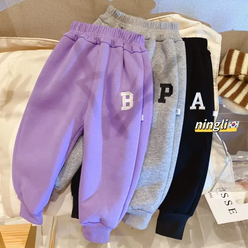 

Children's Autumn and Winter Fleece-lined Girls' Sweatpants Thickened Children Sports Pants Girls Outer Wear Lambswool Casual Pa