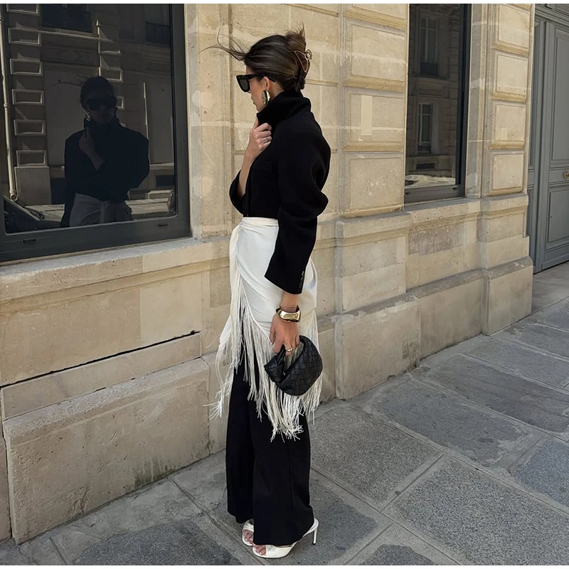 Fringe Wrap Skirt Solid Tie Waist Boho Style Elegant Women Fashion All-match Mini Skirts 2026 Party Chic Casual Vacation Outfit