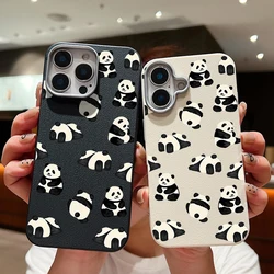 Cute Baby Panda Case For iPhone 16 Pro Max Luxury Leather Texture Soft Silicone Cover Coque For iPhone 11 12 13 14 15 Pro Max SE
