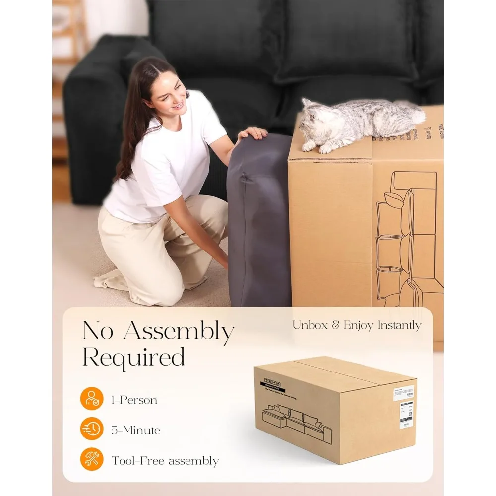 أريكة سحابة مريحة مقاس 107 بوصة مع كرسي على شكل حرف L ومقعد عميق، أريكة مقطعية معيارية في صندوق، أرائك منجدة بدون عظم للمعيشة