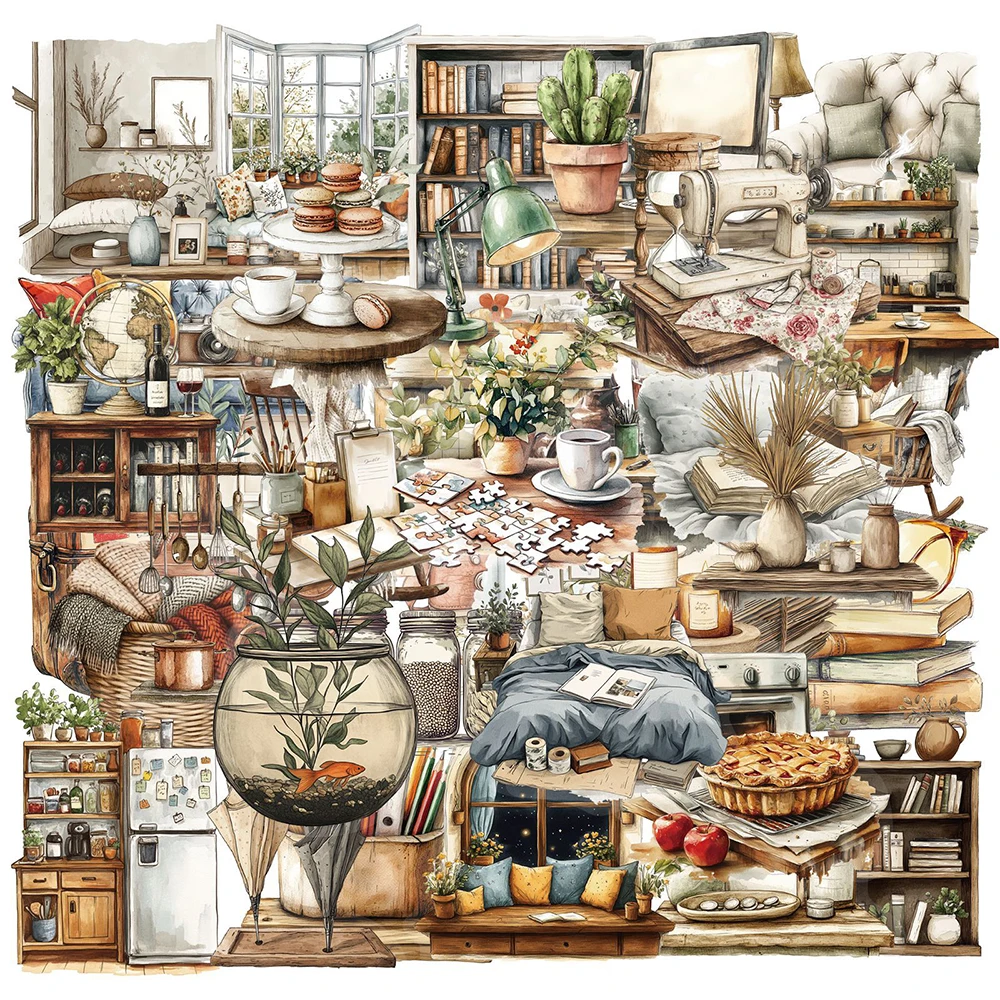 

10/30/50pcs Transparent Home Art Illustration Stickers Vintage Creative Graffiti Sticker DIY Laptop Phone Luggage Cartoon Decals