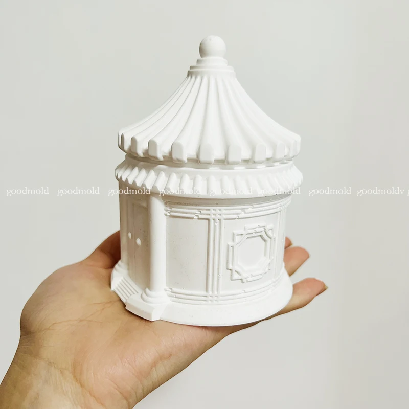 Pot de bougie en ciment de style chinois, moule en silicone, pot de rangement en plâtre de palais rétro, moule en résine xy, boîte de rangement en béton, élection