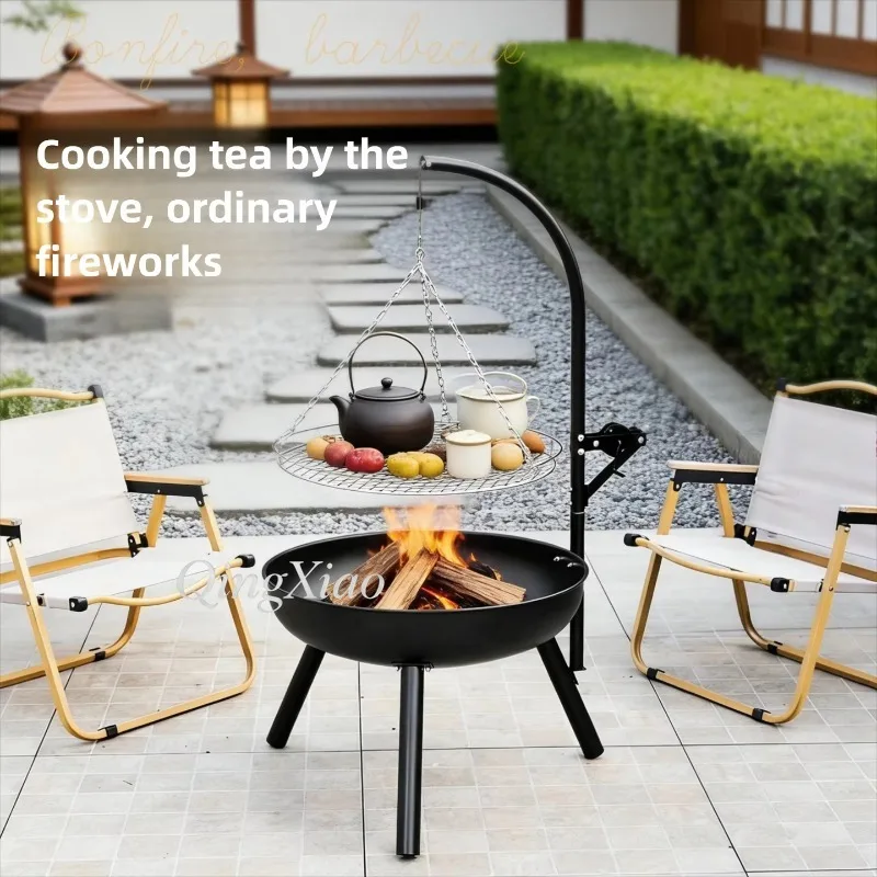 Outdoor Grill Adjustable Height Charcoal Barbecue Grill for Backyard Heating BBQ Cooking Tea Simmering for Camping Gathering