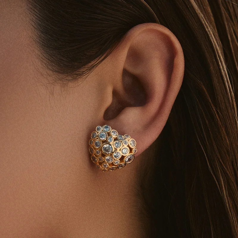 18K Gold Plated Vintage Colorful Tears Heart Shaped Stud Earrings for Women Fashion Jewelry
