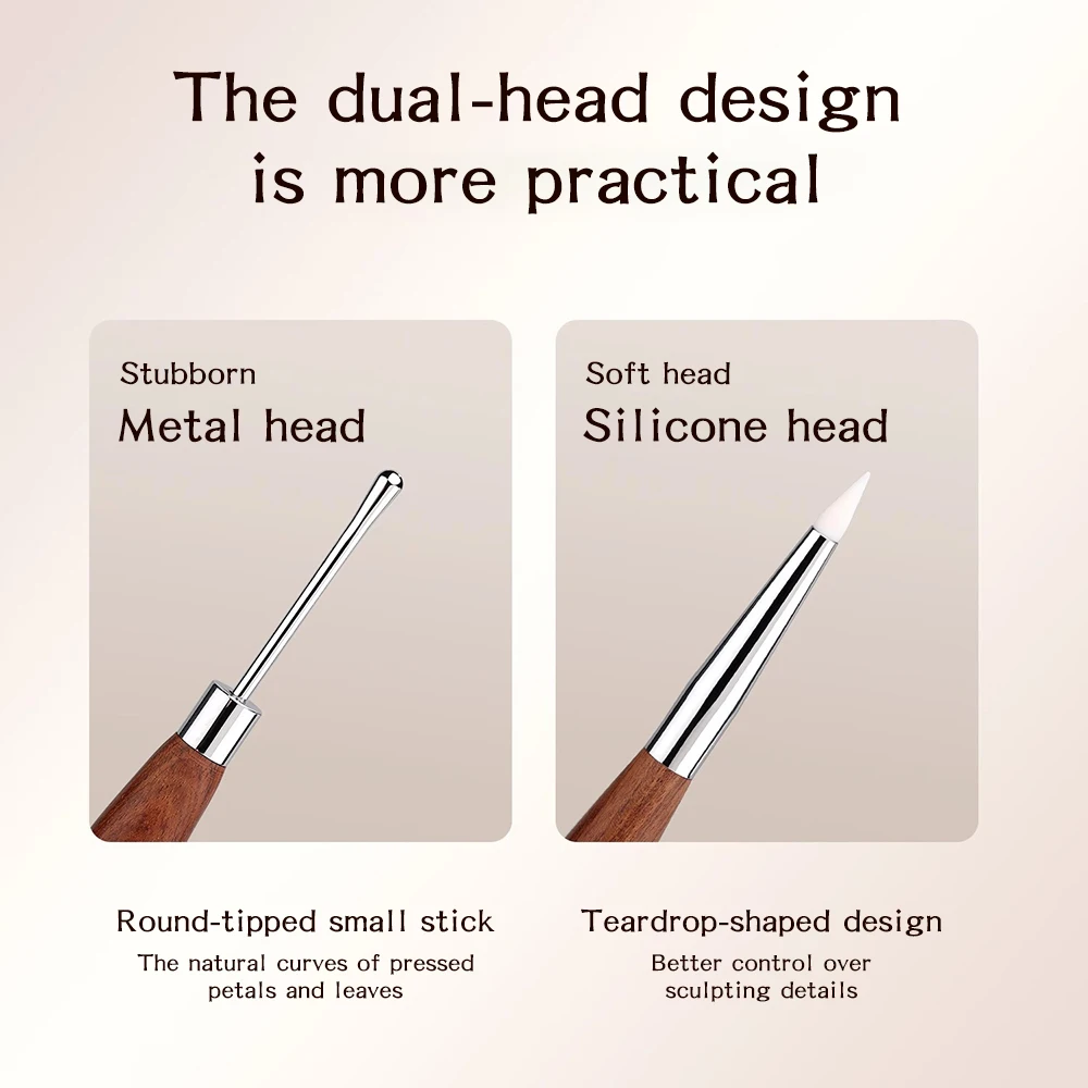 1Pc Dual Headed Silicone Wood Handle Carving And Glue Adjusting Pen Multifunctional Carving And Glue Adjusting Nail Art Pen