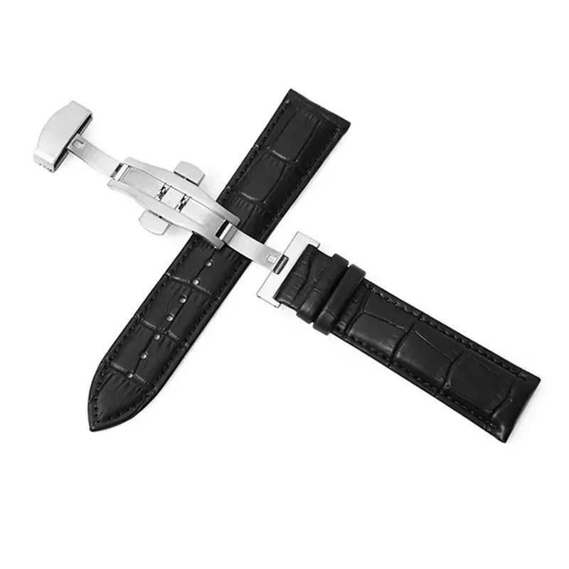 Pasek do zegarka z drewnianym pudełkiem zapięcie motylkowe wymiana paska do zegarka pasek z prawdziwej skóry 18mm 20mm 22mm bransoletka akcesoria do zegarków — zdjęcie 2