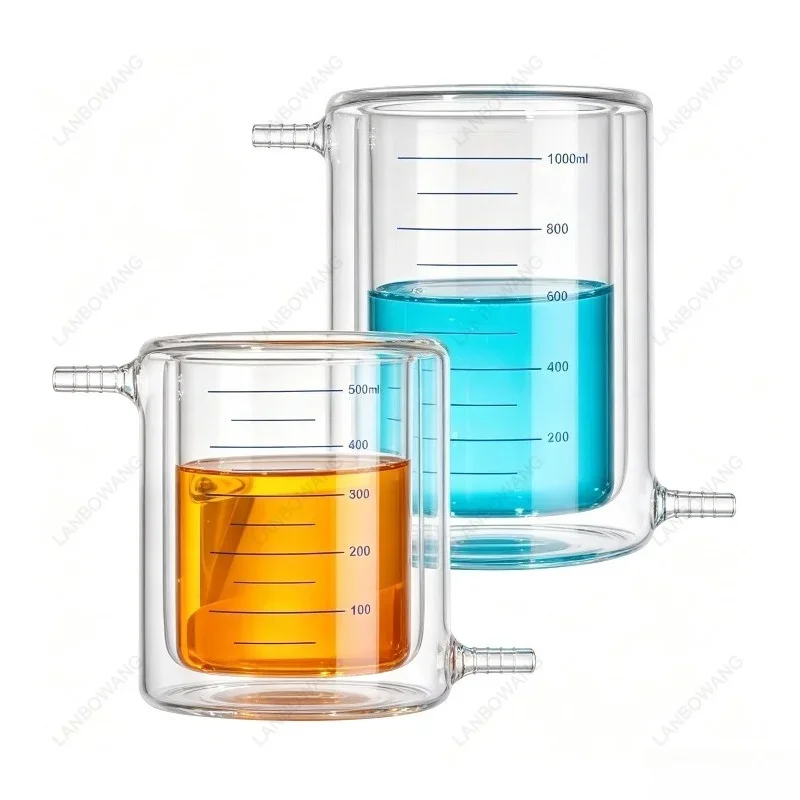 Double‑Wall Jacketed Glass Photocatalytic Reactor Beaker, Thick‑Walled Graduated Vessel, 50‑250ml Optional Volume